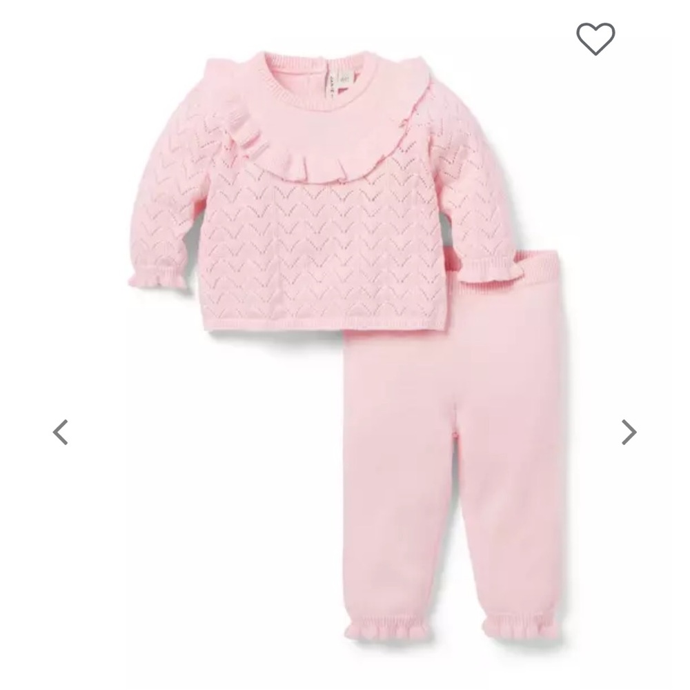 Janie and Jack Pink Kids ruffle collar knit sweater Matching Set girls 0/3m nwot